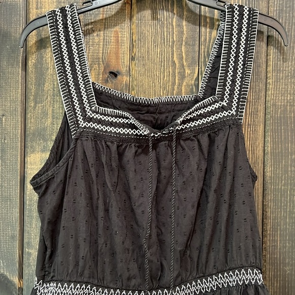 Old Navy Maxi Dress L Tall Black Embroidered Square Ruffle Textured Boho Peasant - Picture 2 of 14